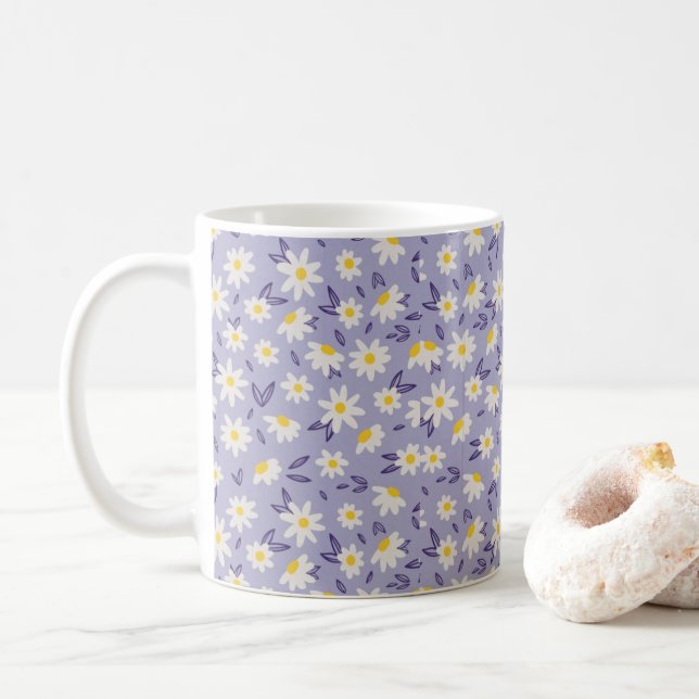 blue, white and yellow roses coffee mug (With Donut)