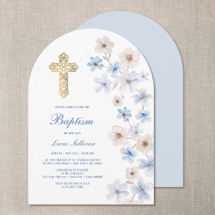 Blue White Anemones Arch Baptism Invitation