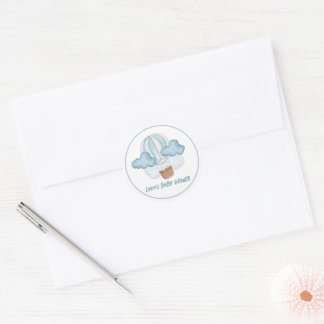 Blue & White Animal Baby Shower Editable Classic Round Sticker