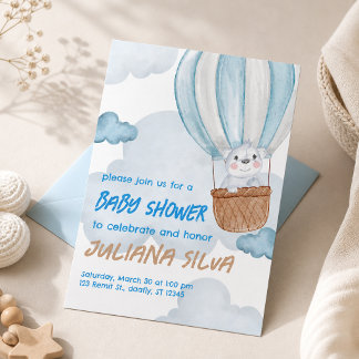 Blue &White Animal Baby Shower Invitation editable