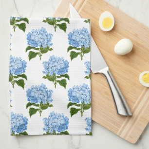 Blue White Antique Hydrangea Illustration Pattern Tea Towel