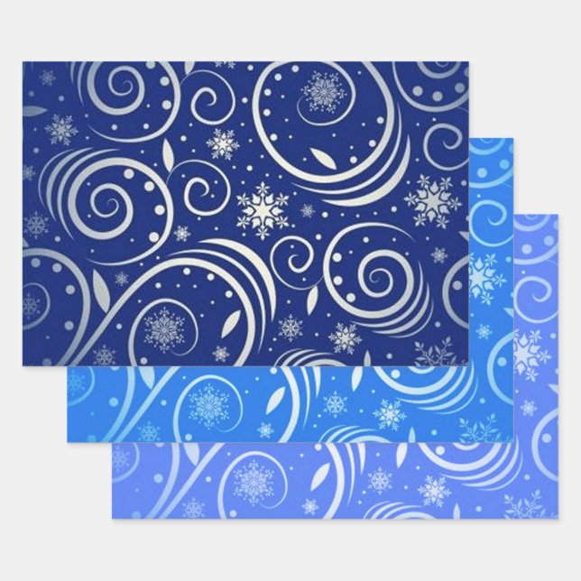 Blue & White Arctic Swirl Wrapping Paper Sheet (Set)