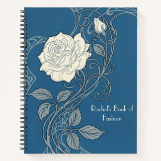 Blue & White Art Nouveau Rose Notebook