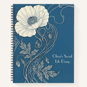 Blue & White Art Nouveau White Poppy Notebook