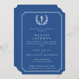 Blue/White Asclepius Medical School Graduation Invitation