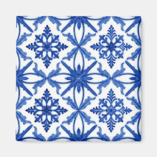 Blue White Azulejo Tile Floral Pattern Magnet