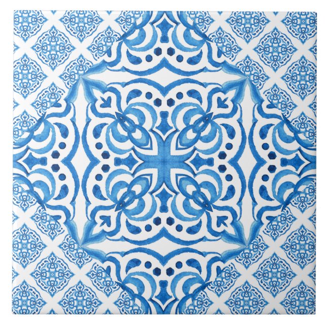 Blue white azulejos Spanish tiles delft pattern (Front)
