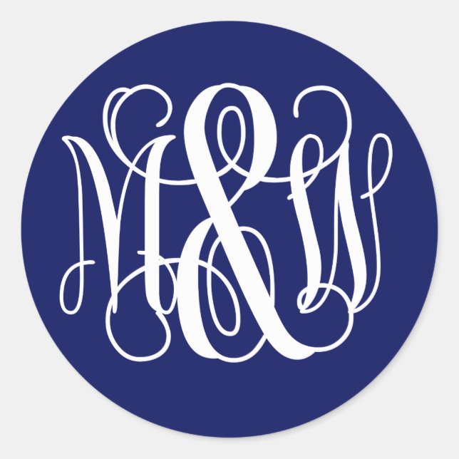 Blue White B&G Vine Script Monogram DIY BG Classic Round Sticker (Front)