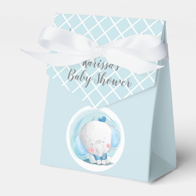 Blue & White Baby Boy Jungle Elephant Favour Box (Front Side)