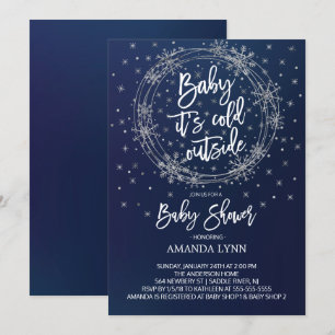 Blue & White Baby It's Cold Outside Baby Shower Invitation