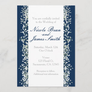 Blue & White Babys Breath Wedding Invitations