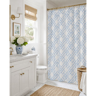 Blue & White Bamboo Trellis Shower Curtain