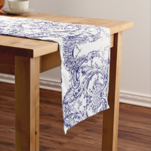 Blue & White Baroque Rococo Pattern Medium Table Runner