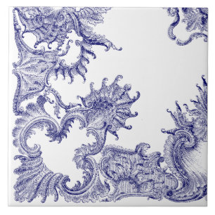 Blue & White Baroque Rococo Rocaille Pattern b Tile