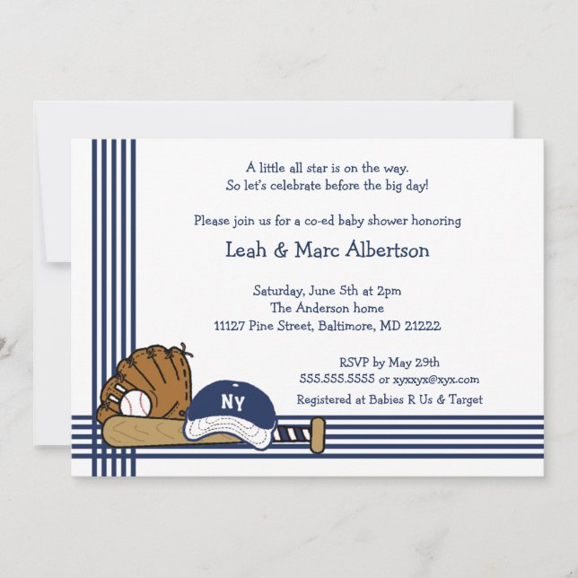Blue & White Baseball Baby Shower / Birthday party Invitation (Front)