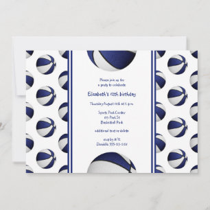 blue white basketball birthday or team party invitation