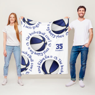 blue white basketball court my happy place sports fleece blanket