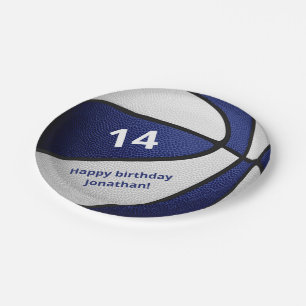 blue white basketball kids birthday celebration paper plate