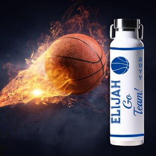 Blue White Basketball Name   Go Team Sports Water Bottle