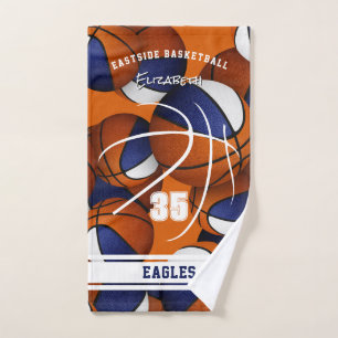 blue white basketball team colours athlete name hand towel