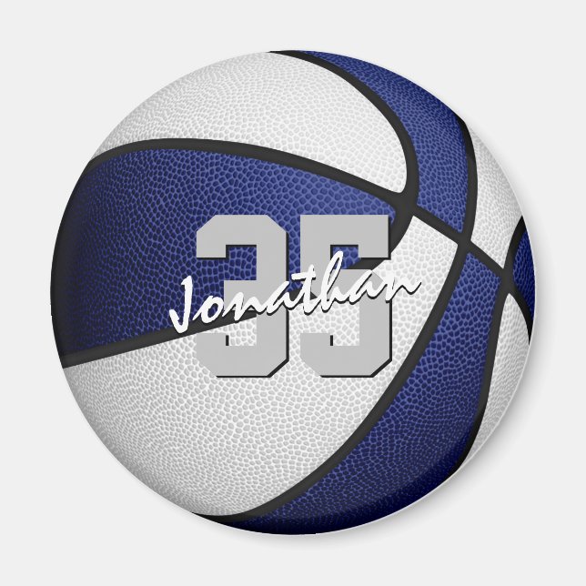 blue white basketball team party favours magnet (Front)