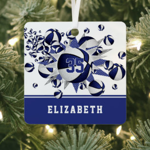 Blue white basketballs stars personalised  metal tree decoration