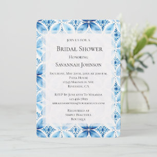 Blue White Batik Floral Bridal Shower Invitation