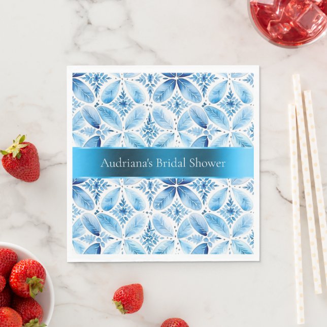 Blue White Batik Floral Bridal Shower Napkin (Insitu)