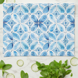 Blue White Batik Floral Bridal Shower Tea Towel