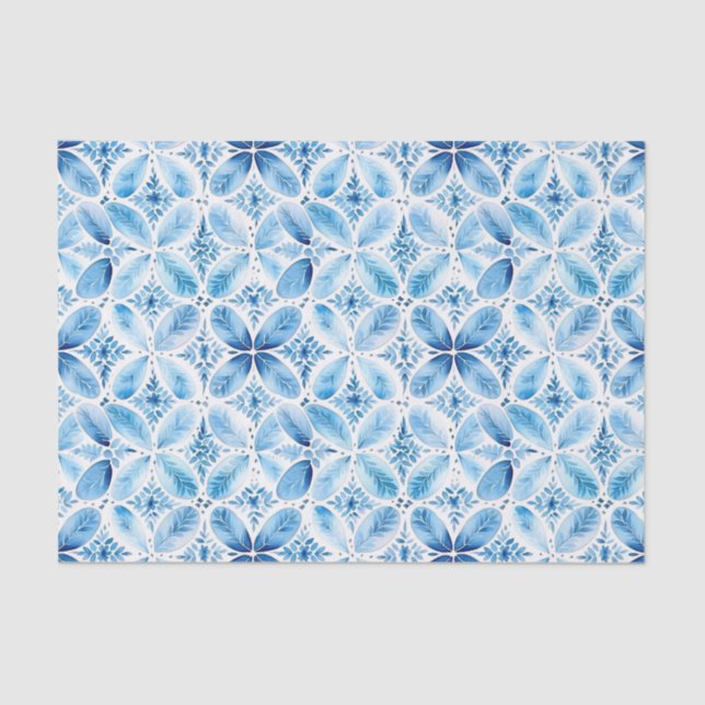 Blue White Batik Floral Bridal Shower Tissue Paper (Front)
