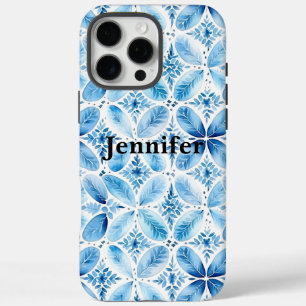 Blue White Batik Floral iPhone 16 Pro Max Case