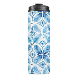Blue White Batik Floral  Thermal Tumbler