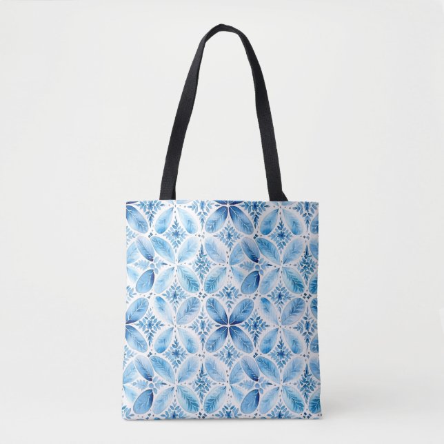 Blue White Batik Floral  Tote Bag (Front)