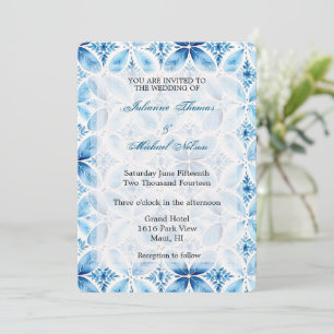 Blue White Batik Floral Wedding Invitation