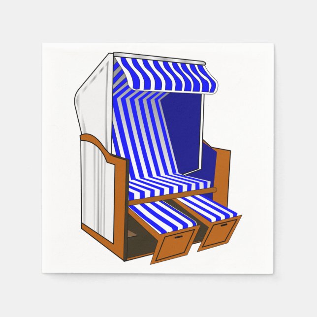 Blue & White Beach Chair Theme Party Paper Napkins (Front)