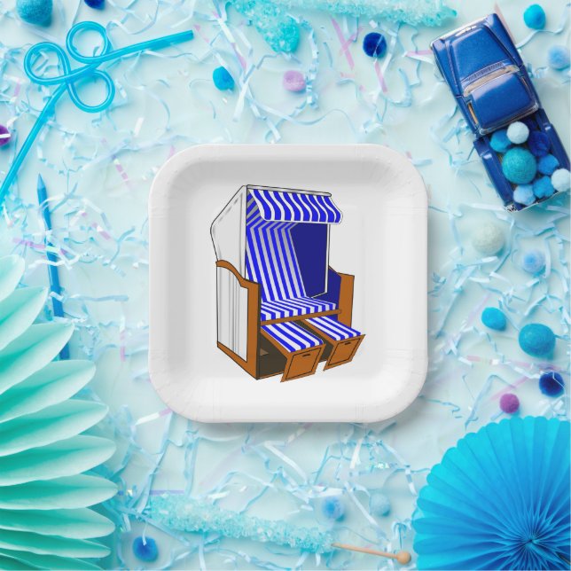 Blue & White Beach Chair Theme Party Paper Plates (Party)