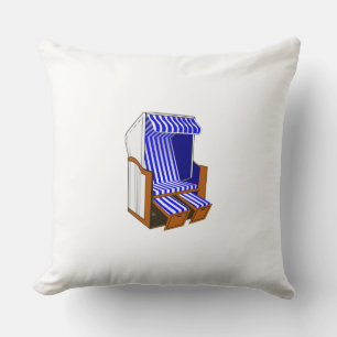 Blue & White Beach Chair Theme Throw Pillow