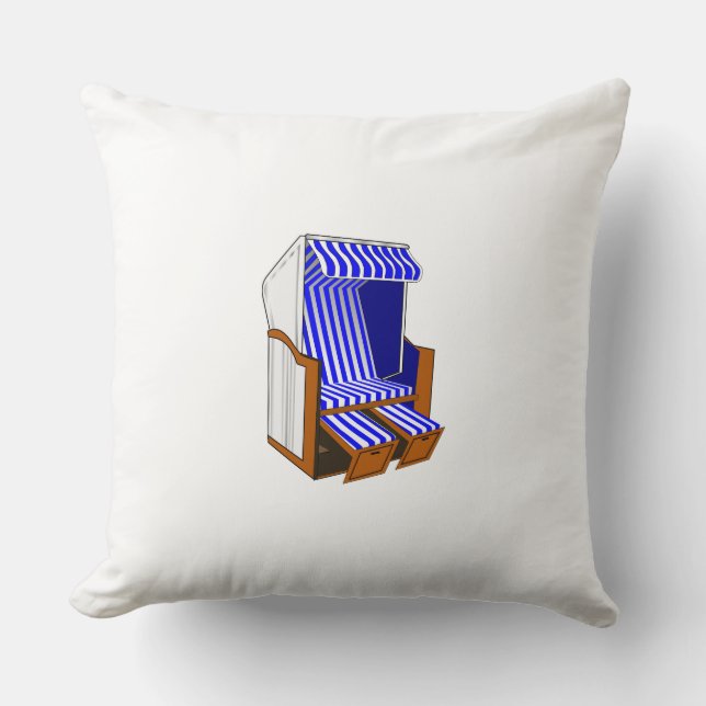 Blue & White Beach Chair Theme Throw Pillow (Front)