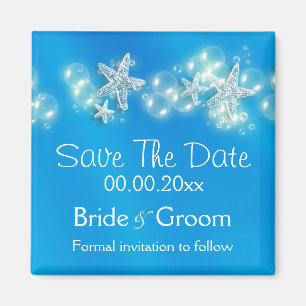 Blue white beach starfish announcement magnet