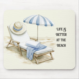 Blue White Beach Umbrella Mouse Mat