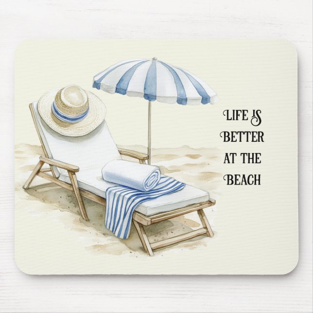 Blue White Beach Umbrella Mouse Mat (Front)