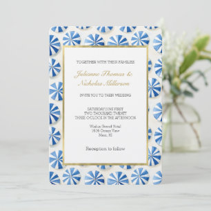 Blue White Beach Umbrellas French Riviera Wedding Invitation