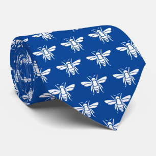 Blue White Bee Pattern  Neck Tie
