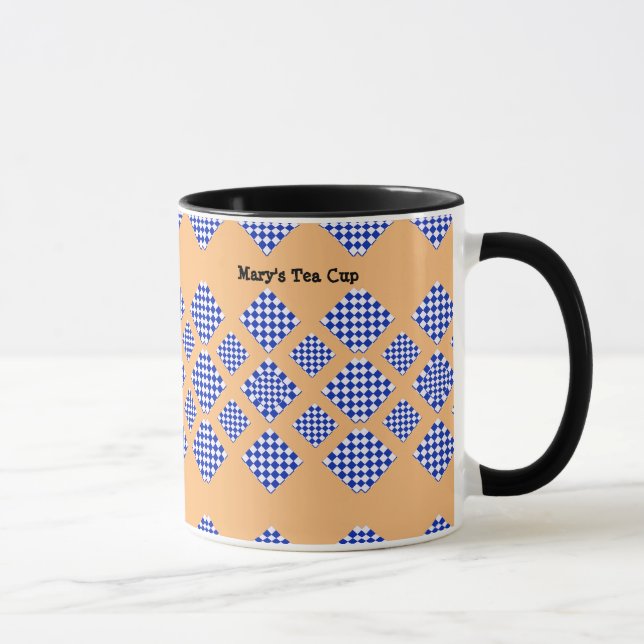Blue White Beige Chequered Diamond Mug (Right)