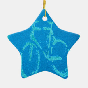 Blue White Bicycle,  Cycling Bicycles Sign Ceramic Tree Decoration