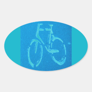 Blue White Bicycle Oval Sticker