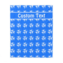 Blue & White Biohazard Warning Blanket w/ Text