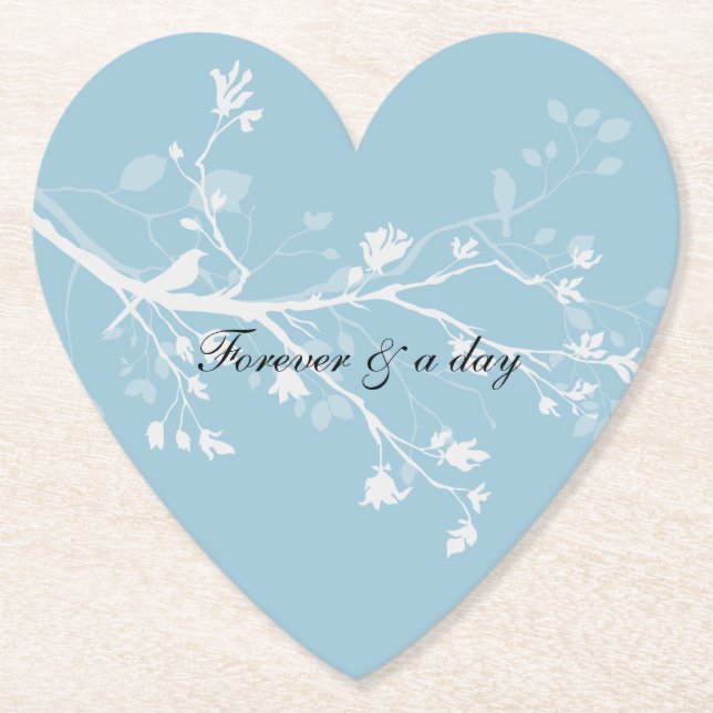 Blue White Bird Branches Paper Coaster (Front)