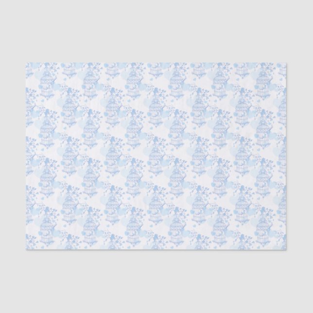 Blue white bird cage hearts tissue paper (Front)