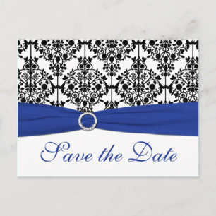 Blue, White, Black Damask Save the Date Card